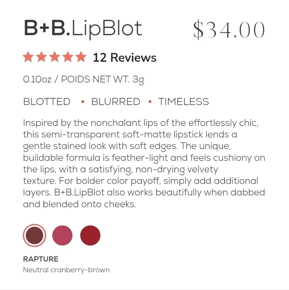 NIB FLYTE.70 B+B LipBlot-Rapture